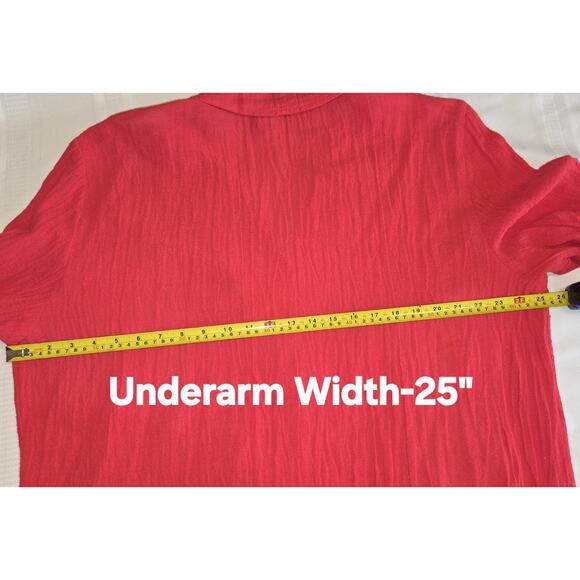 Saint Germain Paris Red Blouse Top XL Crinkled Gauze Lagenlook VTG 90s Button Up - Picture 14 of 16